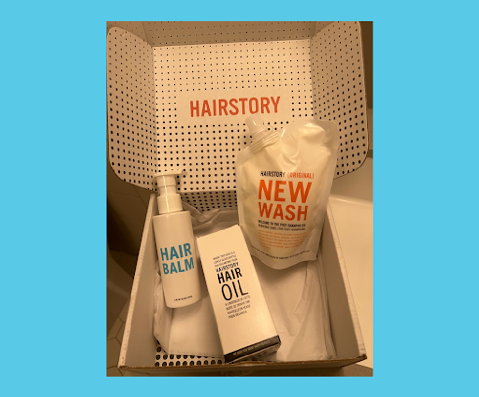 hair story products in polka dot box