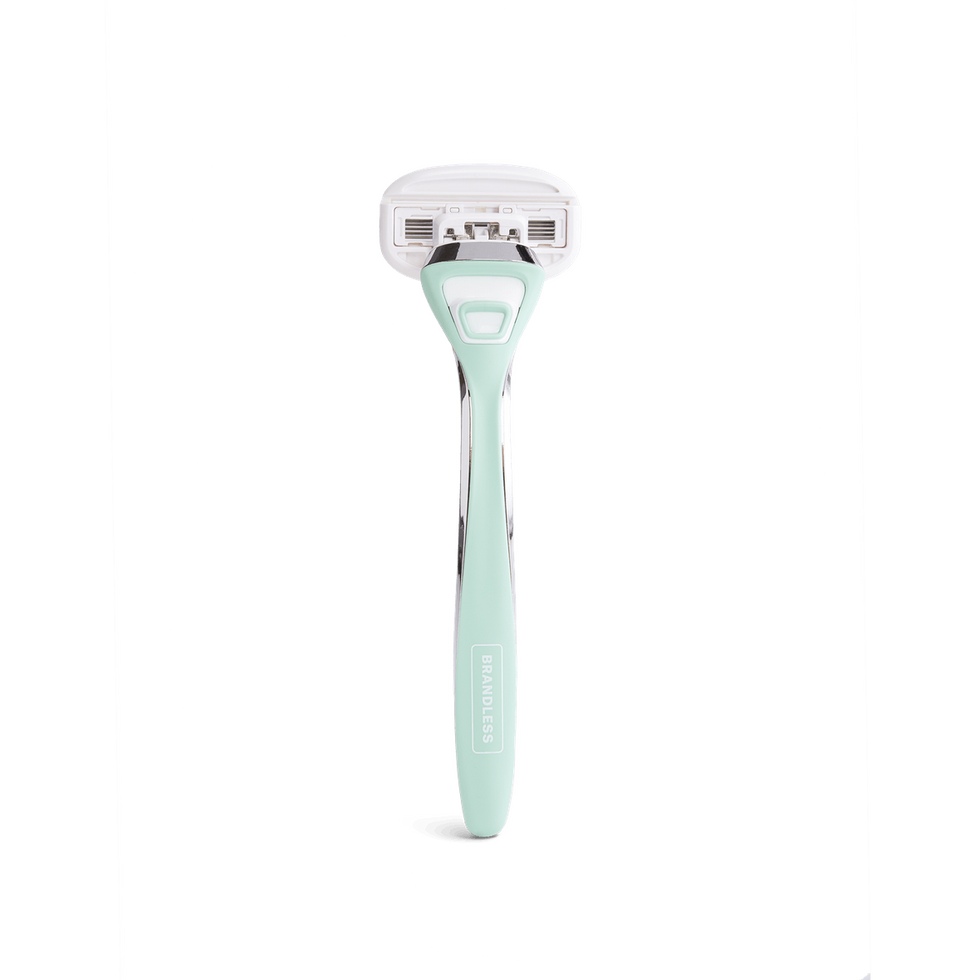 A mint green 5-blade razor